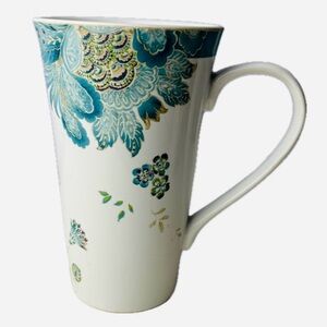 Floral Teal Blue Eliza Peacock Inspired Ceramic Extra Tall Mug